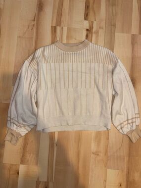 Cream and Beige Striped Cropped Sweater